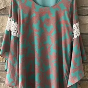 Voom by Joy Han Teal and Coral Blouse
